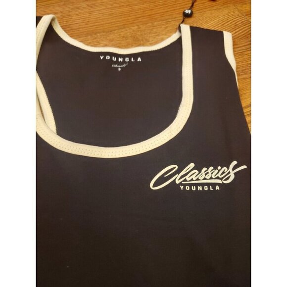 Youngla Classics Tank Mens Size Small Black Cream Trim #324 Logo Athletic NWT - Picture 2 of 7
